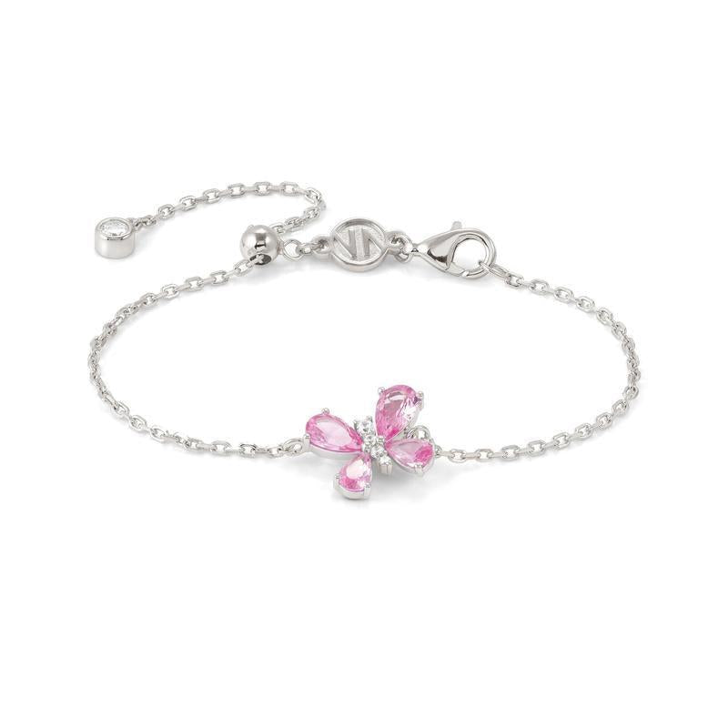 Nomination Shine Me Up silver bracelet featuring a delicate pink cubic zirconia butterfly charm and adjustable chain.