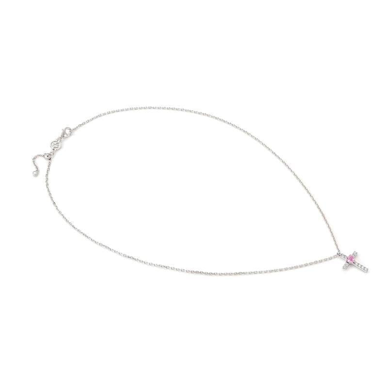 Nomination sterling silver cross necklace featuring a sparkling pink and white cubic zirconia pendant on an adjustable chain.