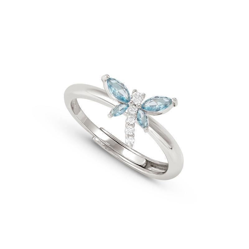 Nomination Shine Me Up sterling silver ring featuring a blue dragonfly with sparkling light blue and white cubic zirconia.