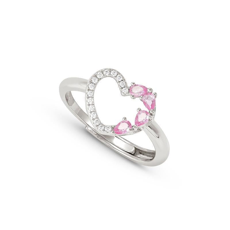 Nomination Shine Me Up heart ring in silver with sparkling white and pink pear-cut cubic zirconia stones.