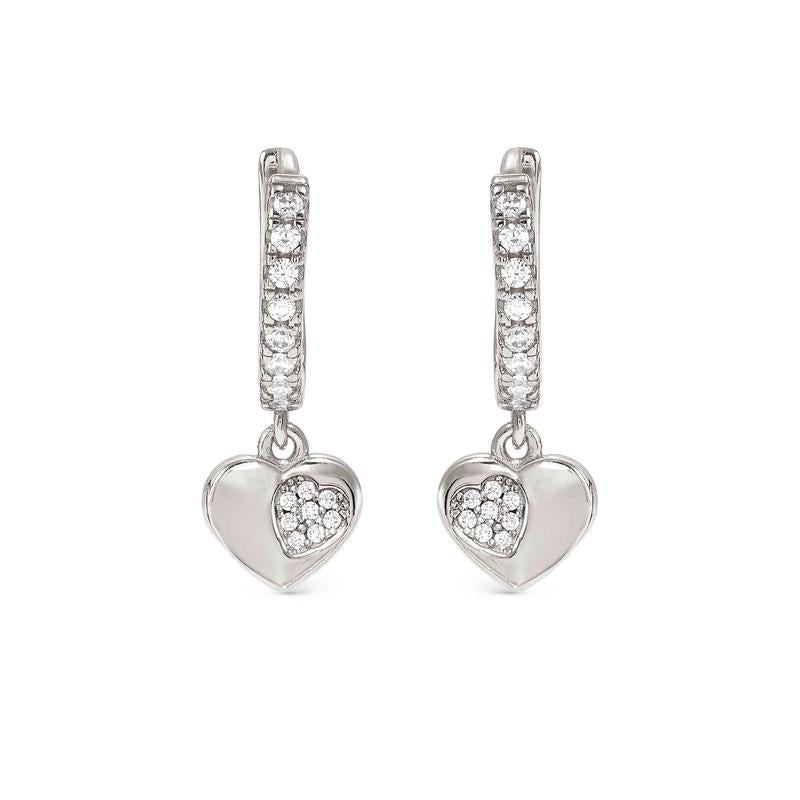 Nomination Silver Petit Sparkle Heart Dangle Hoop Earrings