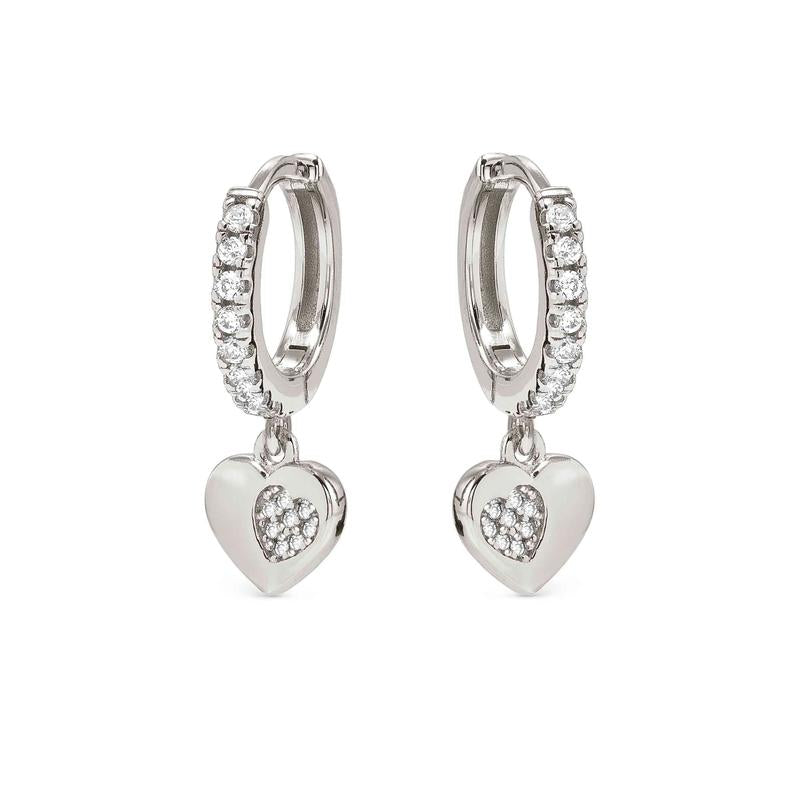 Nomination Silver Petit Sparkle Heart Dangle Hoop Earrings