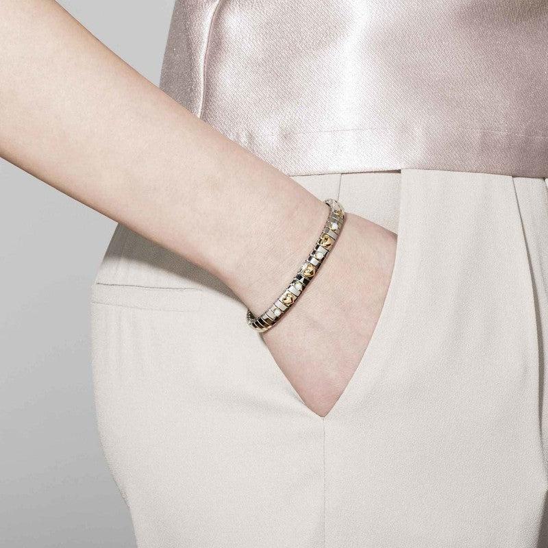 Nomination Stretch Bracelet With 3 Gold Hearts And Stones