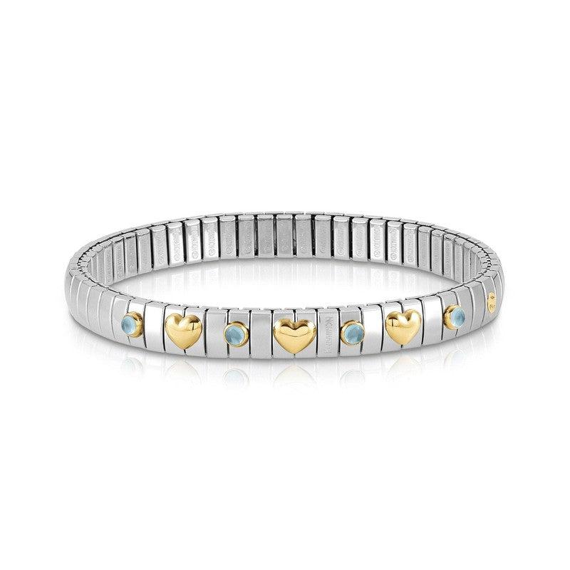 Nomination Stretch Bracelet With 3 Gold Hearts And Stones