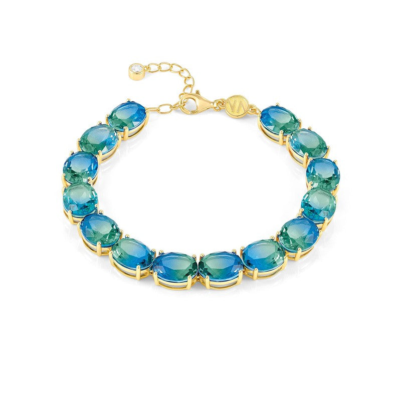 Nomination Symbiosi Gold Bracelet, Large Blue & Green Stones