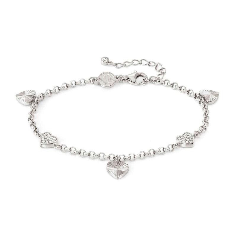 Nomination Truejoy Bracelet, Etched Heart Pendants, Cubic Zirconia, Silver