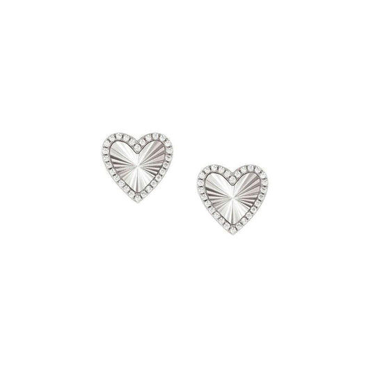 Nomination Truejoy Earrings, Etched Hearts, Cubic Zirconia, Silver