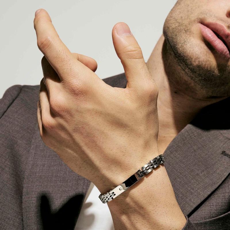 Nomination Virtus Code Bracelet with Plate and Diamond, Steel