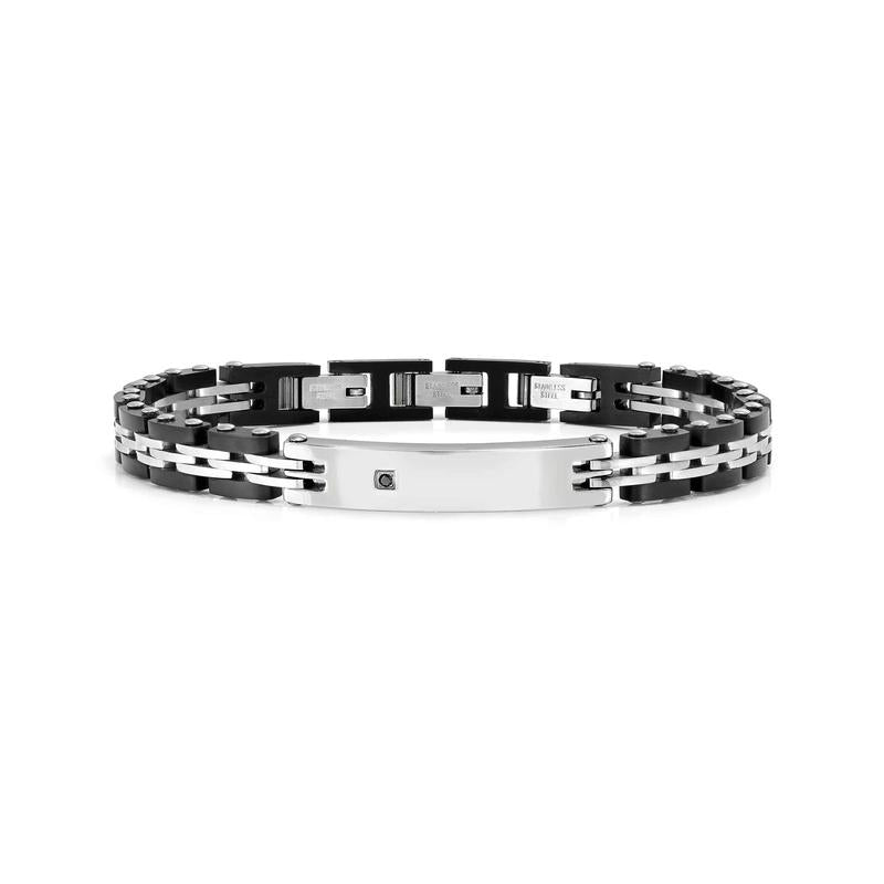 Nomination Virtus Code Bracelet with Plate and Diamond, Black