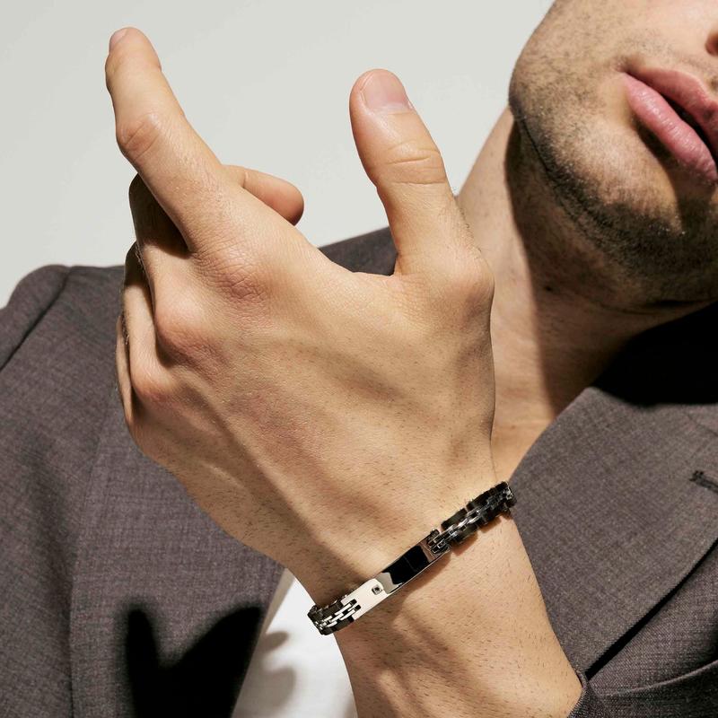 Nomination Virtus Code Bracelet with Plate and Diamond, Black