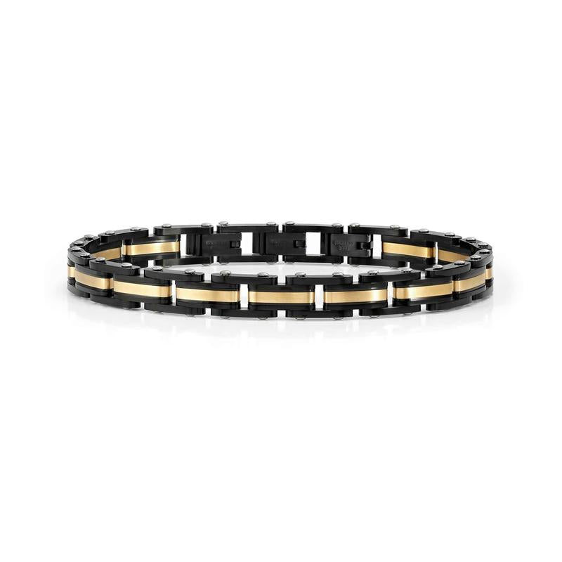 Nomination Virtus Code Stainless Steel Bracelet with PVD Details, Black and Yellow Gold