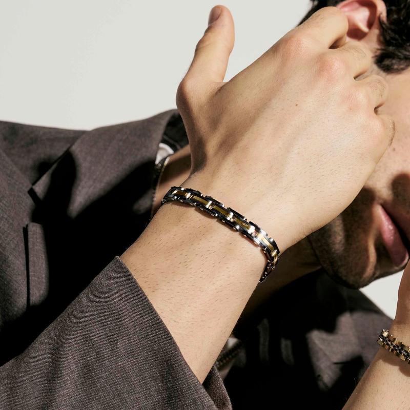 Nomination Virtus Code Stainless Steel Bracelet with PVD Details, Black and Yellow Gold