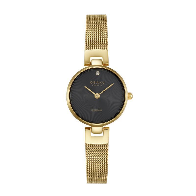 Obaku Diamant Petite - Black Dial Stainless Steel Ladies Watch V256SXGBMG