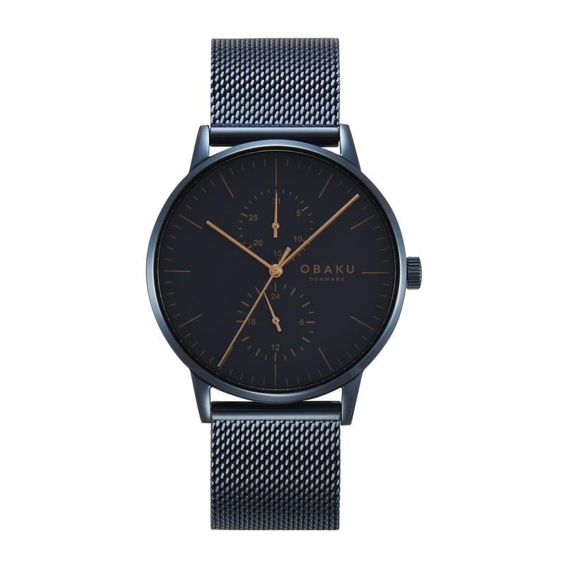 Obaku Eik Marine - Black Dial Multifunction Mens Watch V308GMLLML