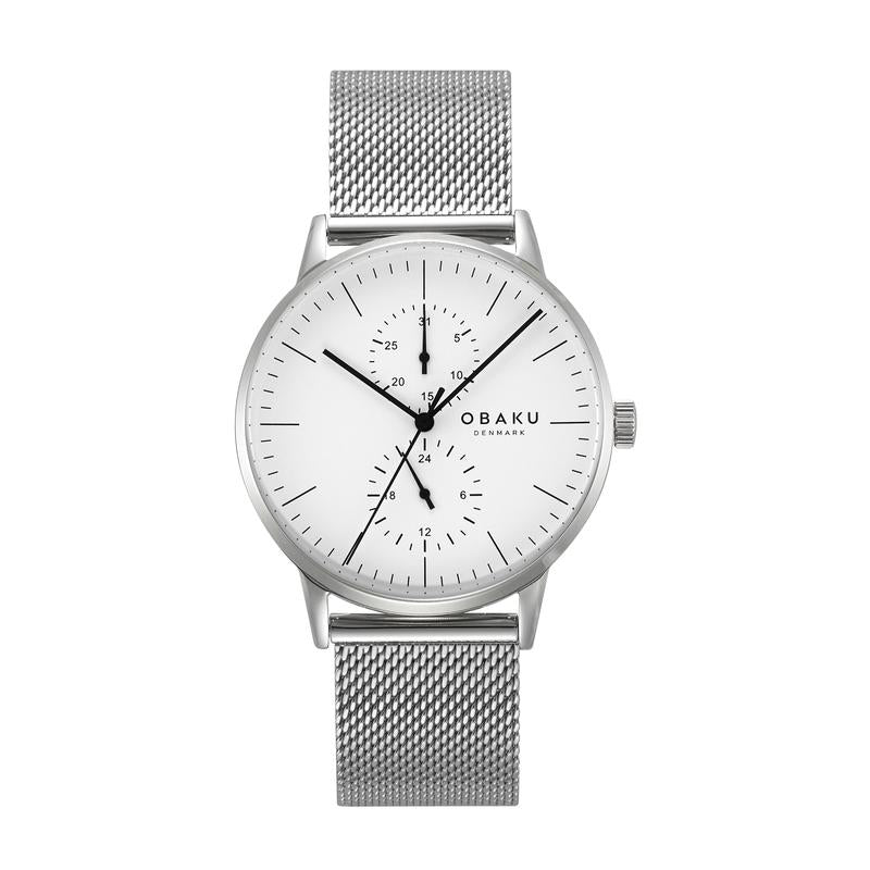Obaku Eik Steel - White Dial Multifunction Mens Watch V308GMCWMC