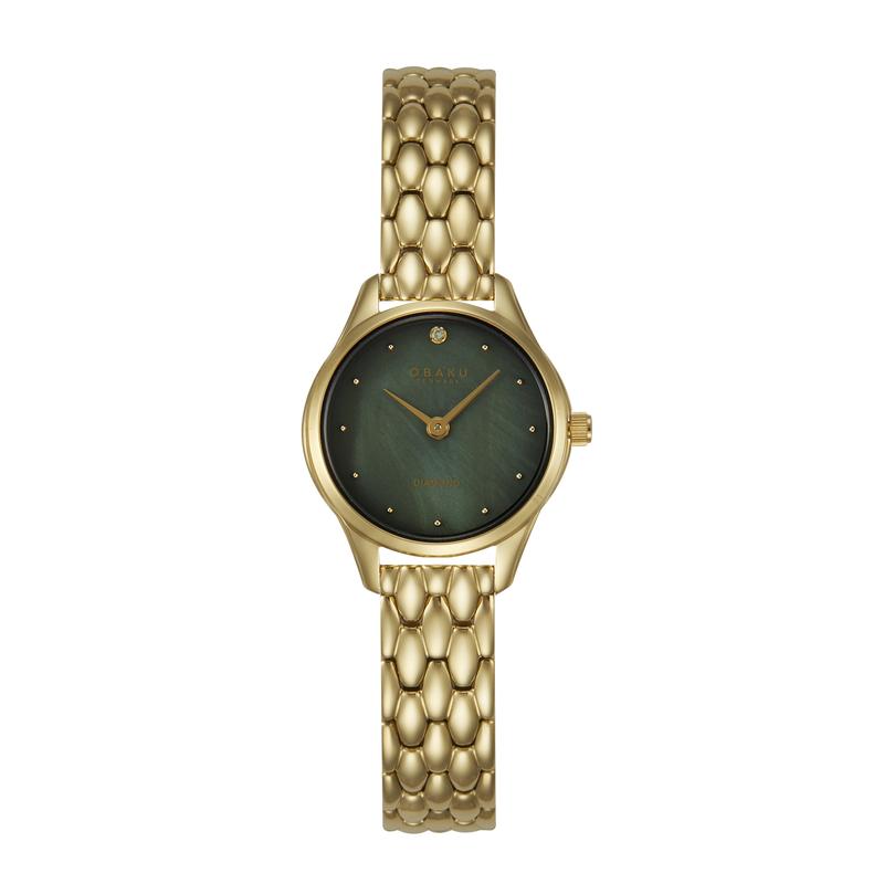 Obaku Smykke Petite - Stainless Steel Gold PVD Strap Green Dial Watch V297SXGESG