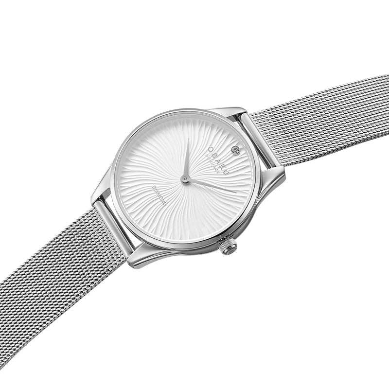 Obaku Smykke Steel - White Dial Stainless Steel Ladies Watch V297LXCIMC