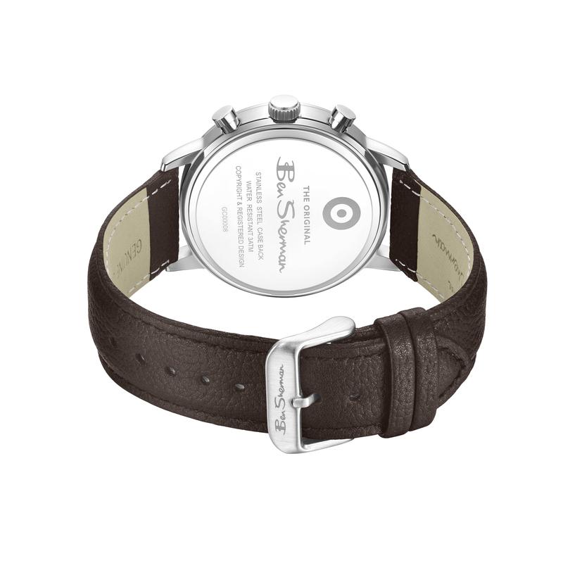 Online Product Title Ben Sherman Men's Skeleton Chronograph Watch with Blue Dial & Brown Leather Strap