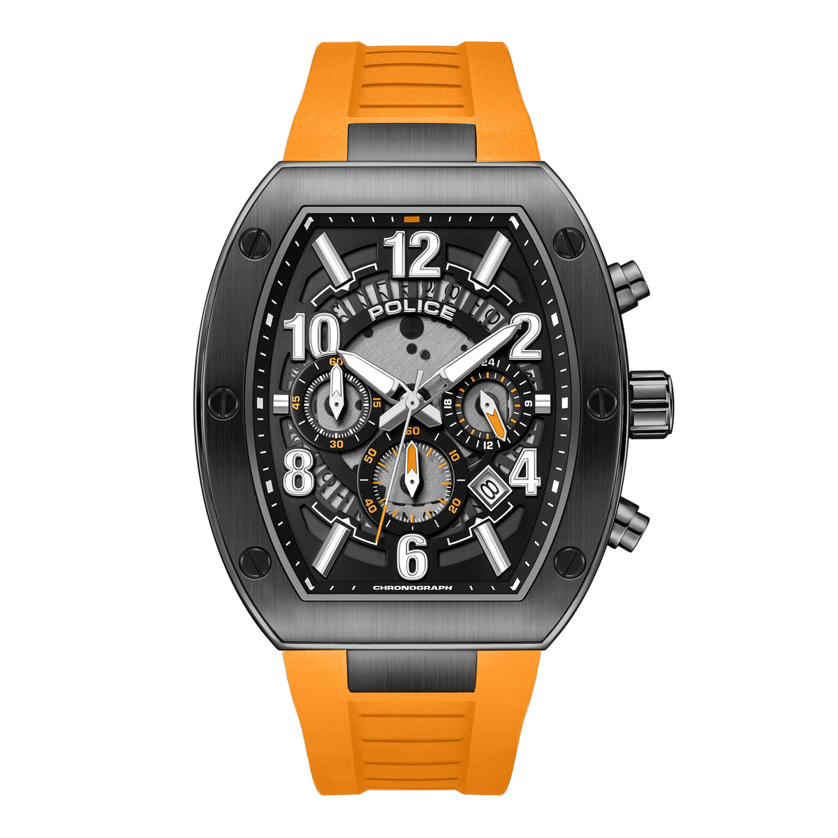 Police Meidan Black Dial Orange Strap Men's Watch