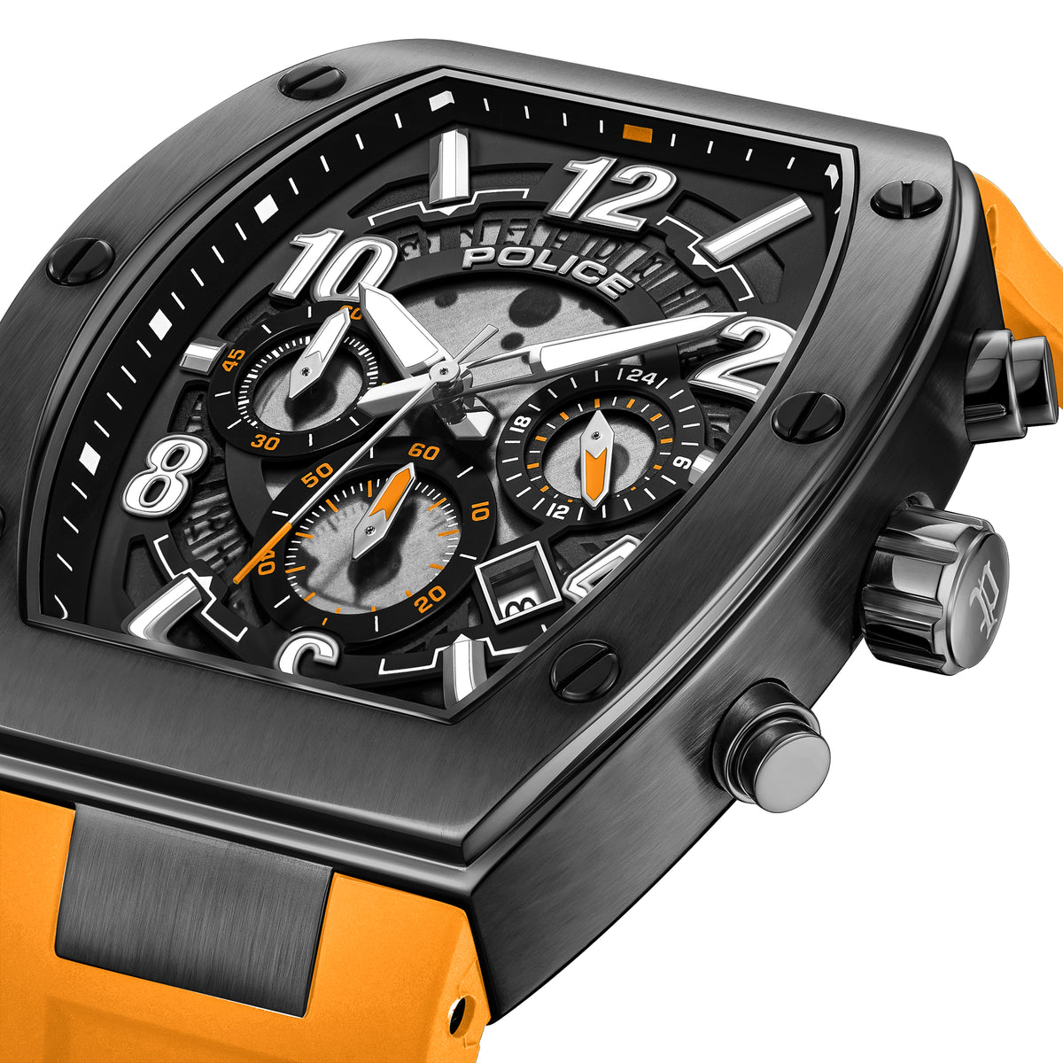 Police Meidan Black Dial Orange Strap Men's Watch