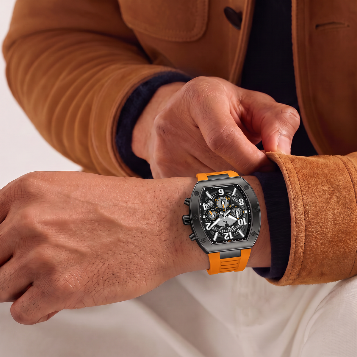 Police Meidan Black Dial Orange Strap Men's Watch