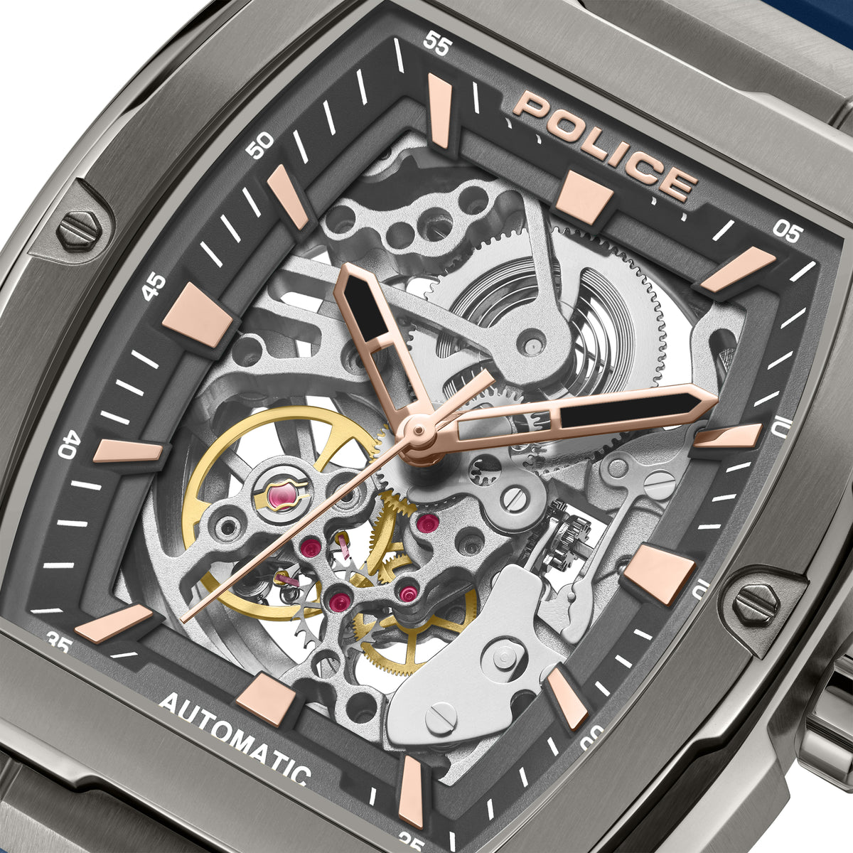 Police Skeletor Grey Dial Blue Strap Men's Automatic Watch