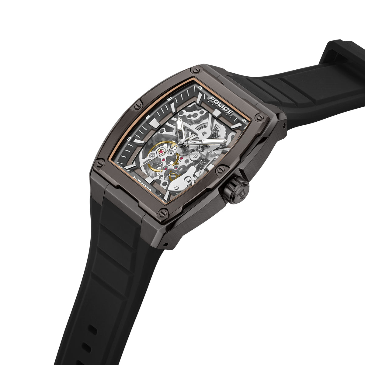 Police Skeletor Grey Dial Black Strap Men's Automatic Watch