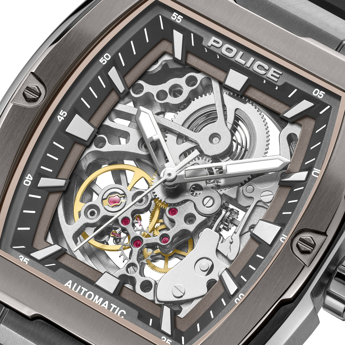Police Skeletor Grey Dial Black Strap Men's Automatic Watch