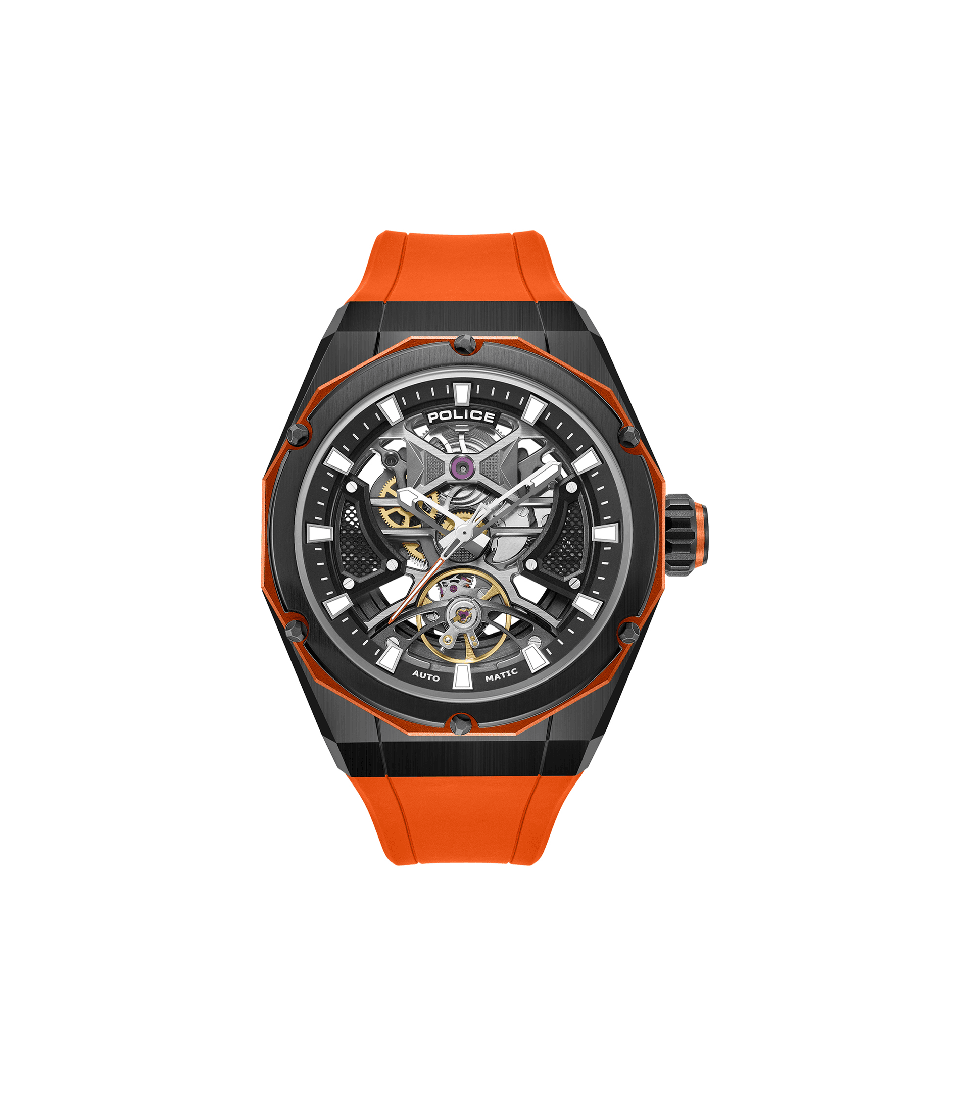 Bold Automatic Men's Dayton Watch - Steel Case, Vibrant Orange Silicone Strap