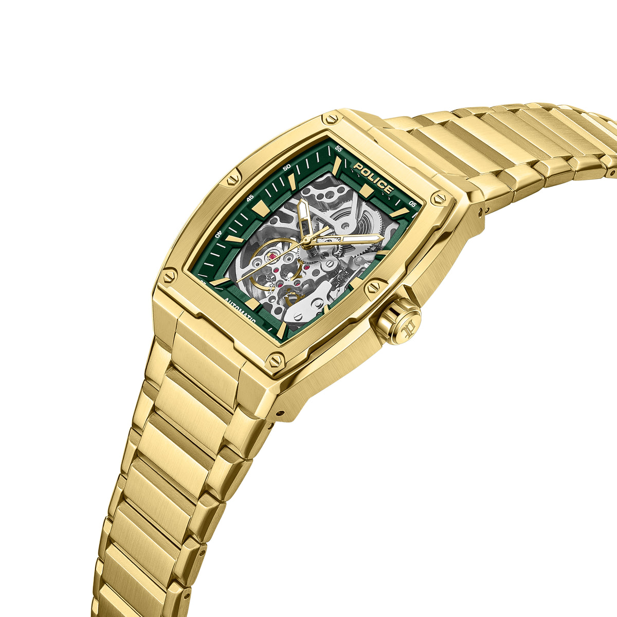 Police Skeletor Green Dial Gold Men's Automatic Watch