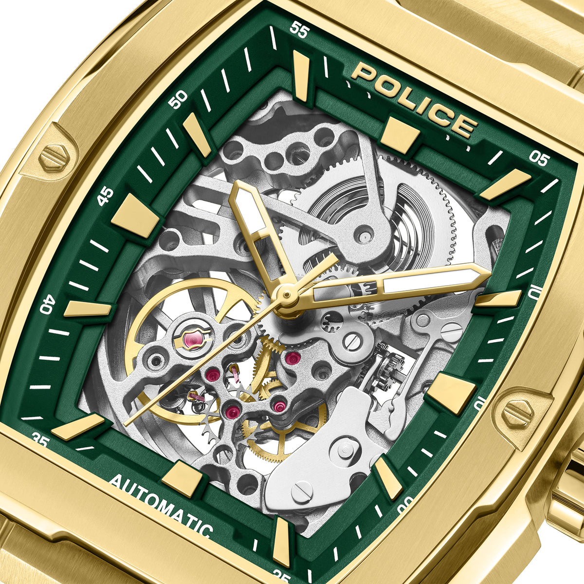 Police Skeletor Green Dial Gold Men's Automatic Watch