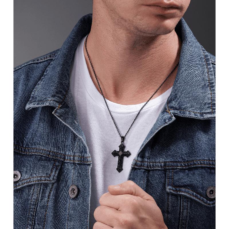 Police Black Stoneset Necklace with Sparkling Crystals