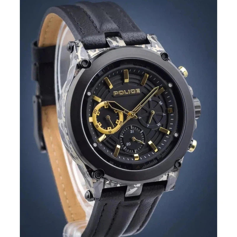 Police Gents Taman IP Black Leather Strap