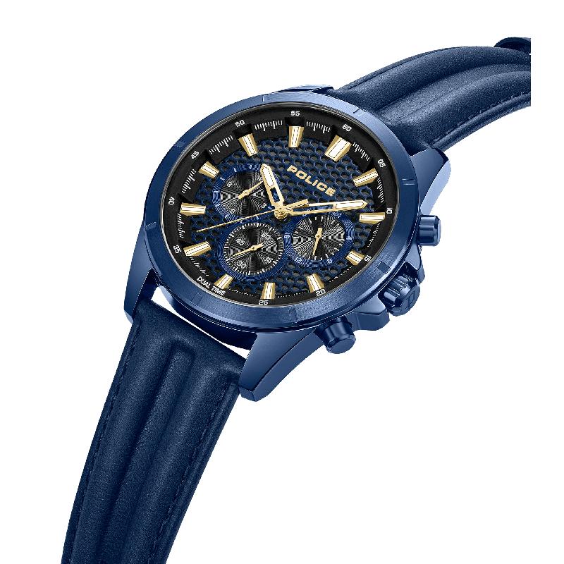 Police Malawi Men's Multifunction Blue Honeycomb Dial Watch