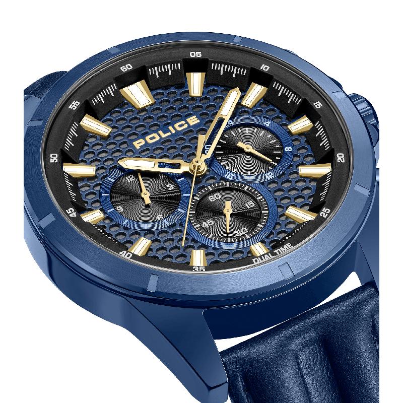 Police Malawi Men's Multifunction Blue Honeycomb Dial Watch