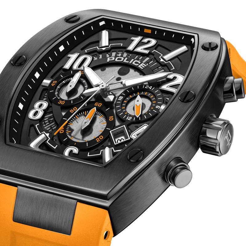 Police Meidan Black Dial Orange Strap Men's Watch