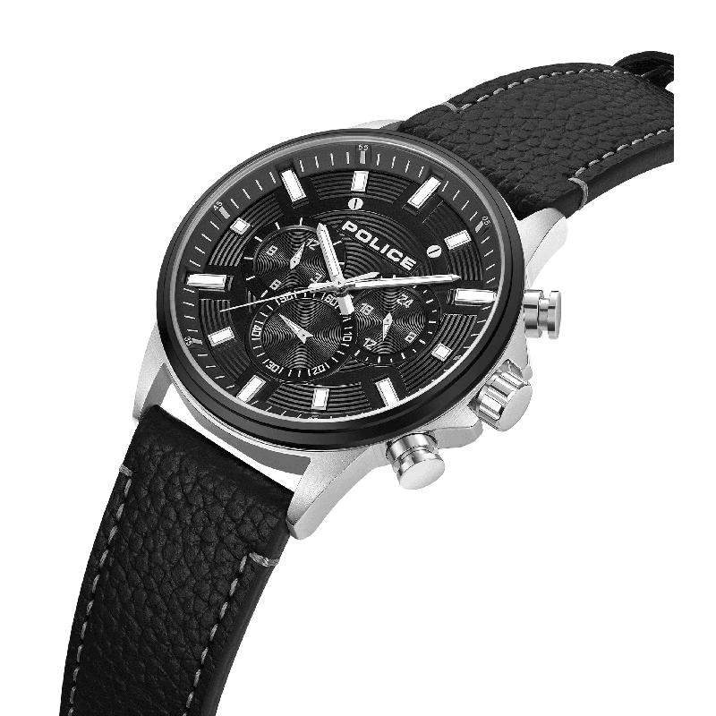 Police Men's Kismet Multifunction Black Leather Watch