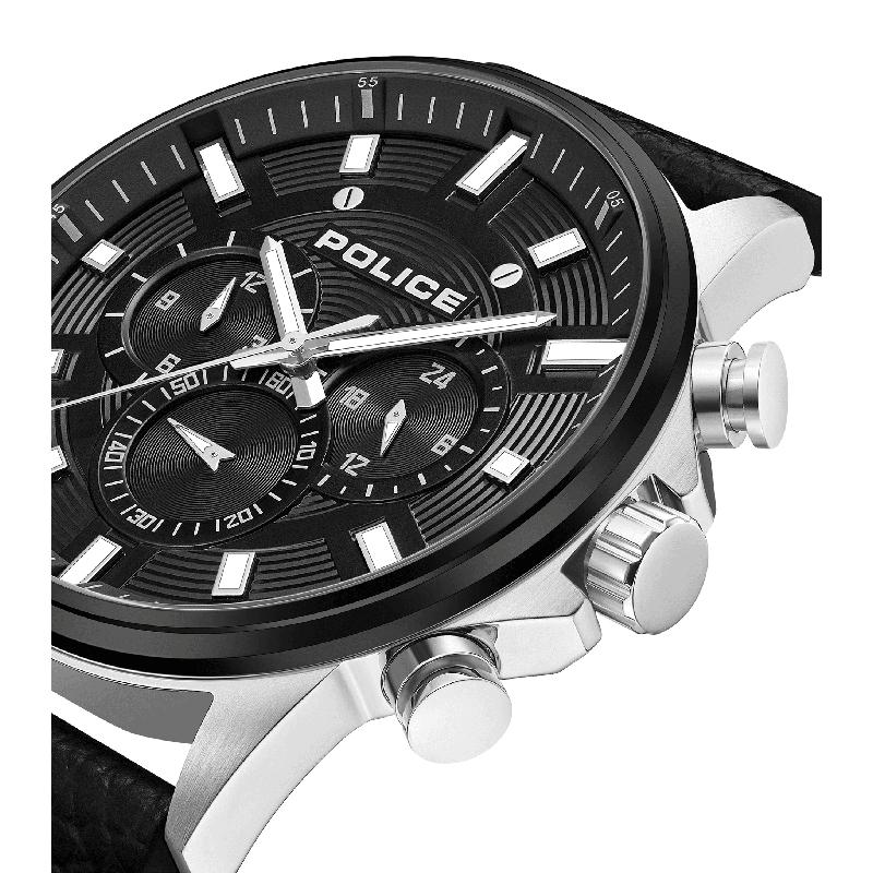 Police Men's Kismet Multifunction Black Leather Watch