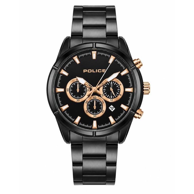 Police Multifunction Chronograph Quartz Black Dial IP Black Stainless Steel Watch