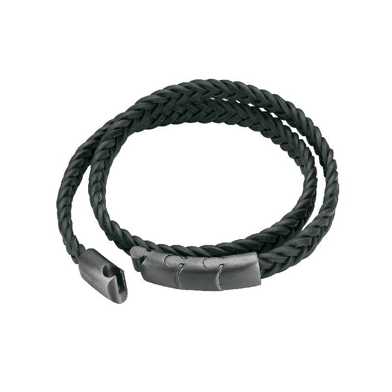 Police Olive Green Leather Braid Bracelet