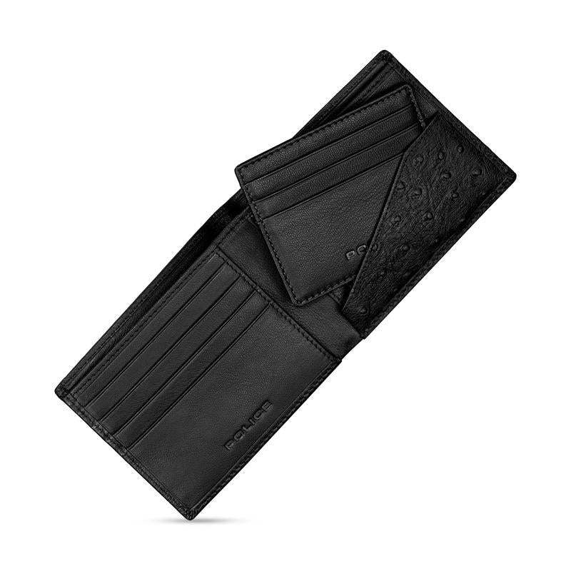 Police Ostrich Black Leather Wallet