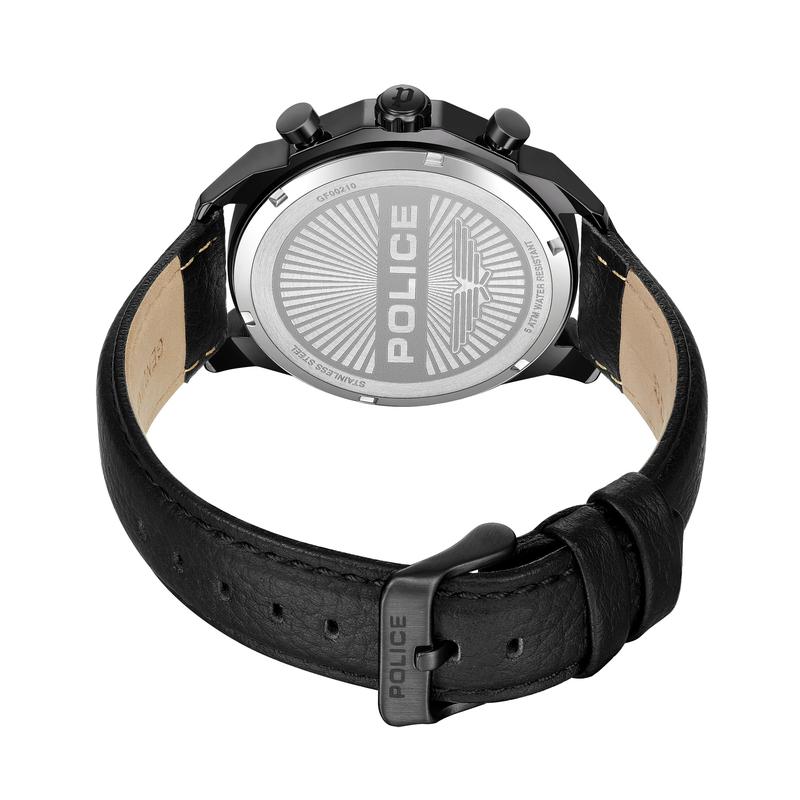 Police Rangy Black Leather Watch with Steel Case