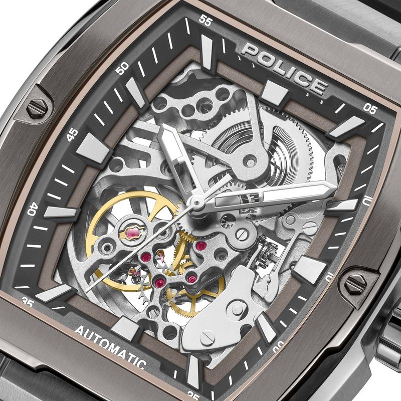 Police Skeletor Grey Dial Black Strap Men's Automatic Watch