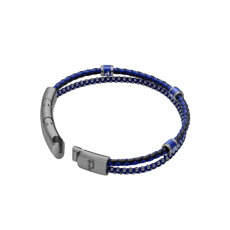 Police Twinrow Blue Leather Double Row Bracelet