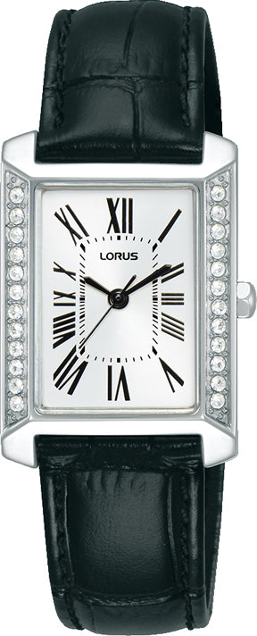Lorus Ladies Rectangle White Dial Leather Strap Watch