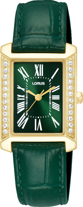 Lorus Ladies Rectangle Green Dial Leather Strap Watch