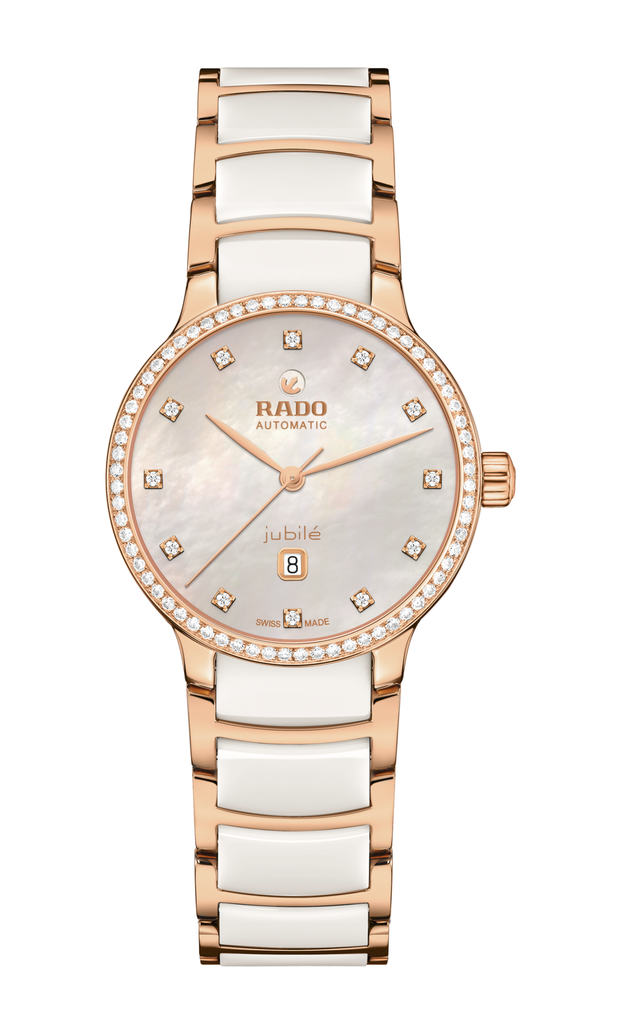 Rado Centrix Automatic Diamond Watch - Rose Gold PVD, White Mother-of-Pearl Dial