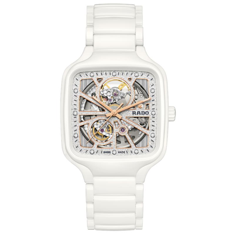 Rado True Square Automatic Open Heart White High-Tech Ceramic Diamond Watch R27073722