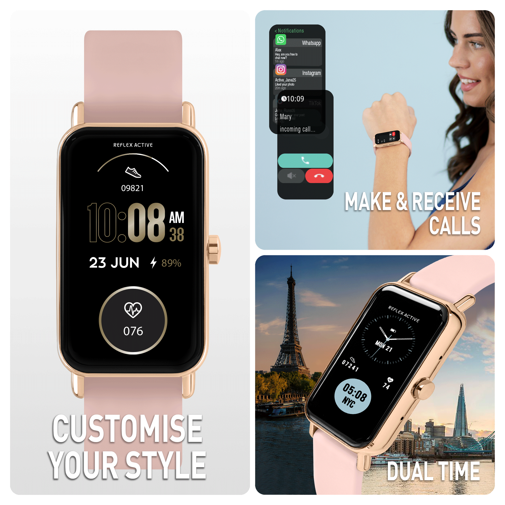 Reflex Active NEXUS Calling Pink Strap Smart Watch