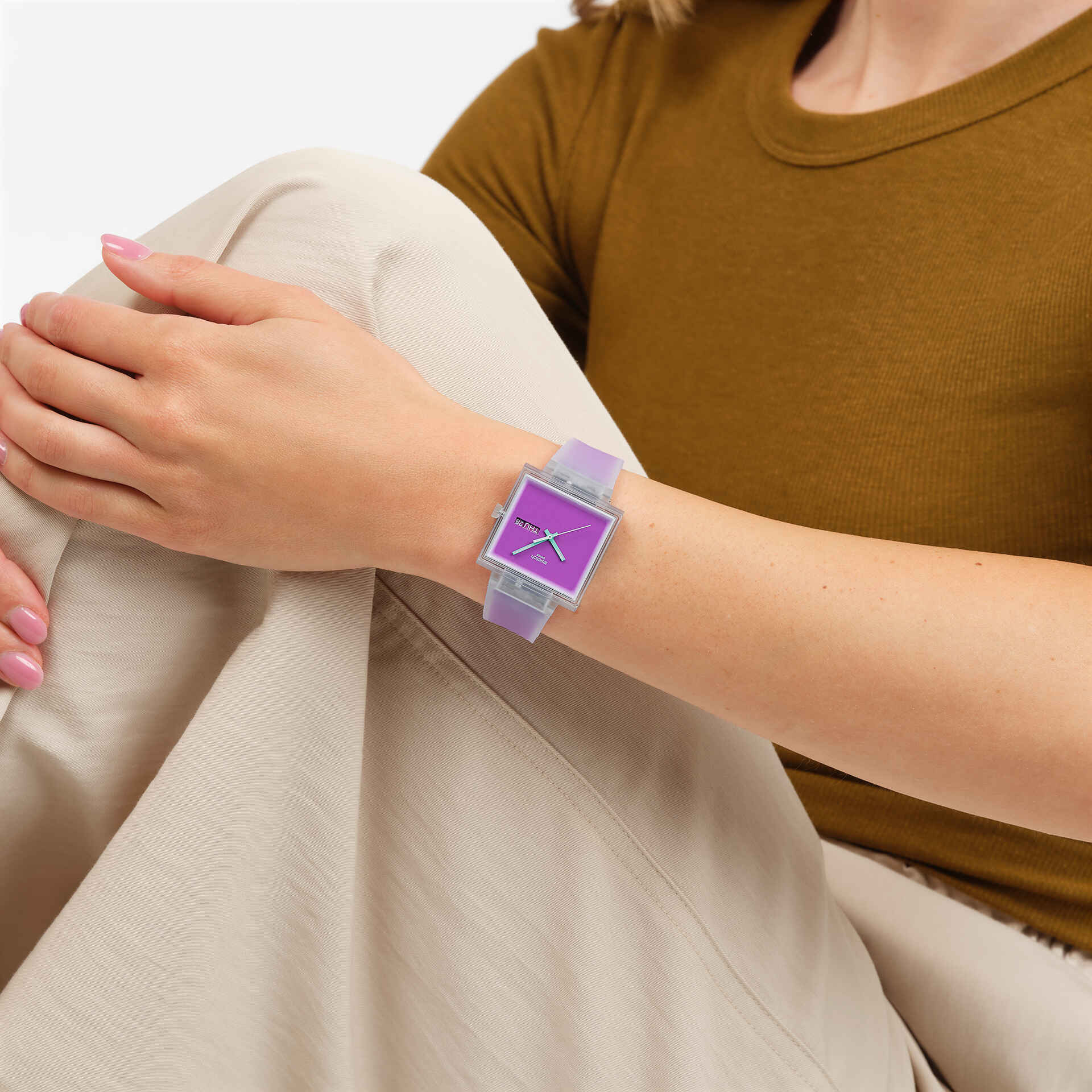 Swatch What If...See Thru Magenta SO38K705 Quartz Watch Purple Dial 41.8 mm